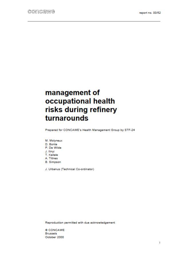 Management of occupational health risks during refinery turnarounds