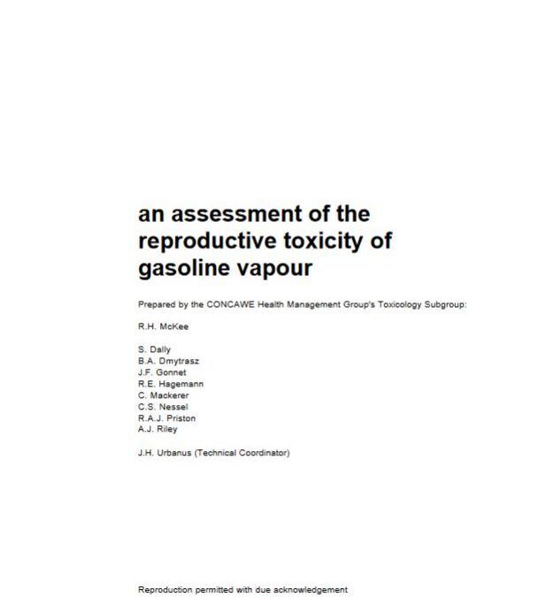 An assessment of the reproductive toxicity of gasoline vapour