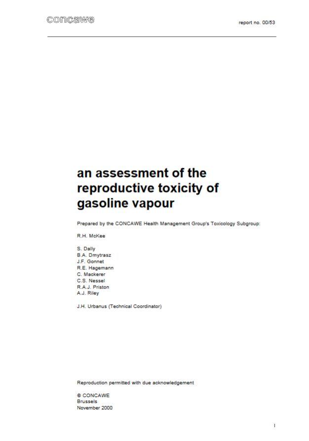 An assessment of the reproductive toxicity of gasoline vapour