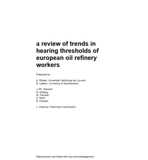 A review of trends in hearing thresholds of European oil refinery workers