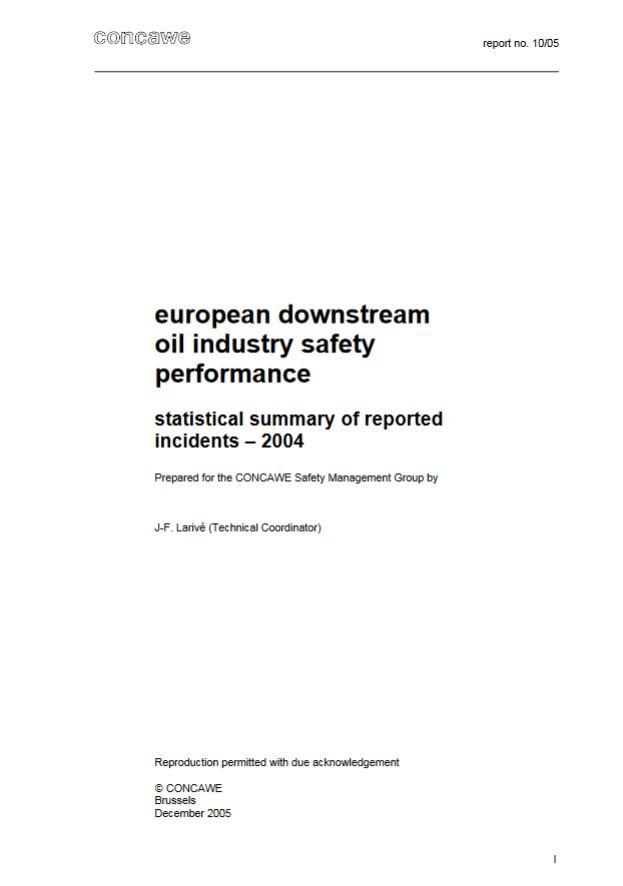 European downstream oil industry safety performance: Statistical summary of reported incidents – 2004