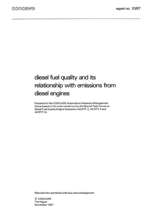 Diesel fuel quality and its relationship with emissions from diesel engines