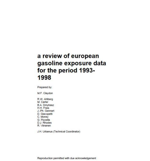 А review of European gasoline exposure data for the period 1993-1998