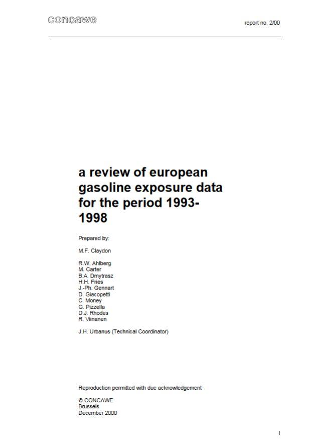 А review of European gasoline exposure data for the period 1993-1998