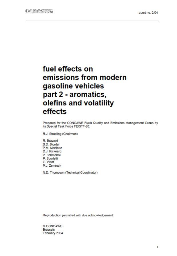 Fuel effects on emissions from modern gasoline vehicles part 2 – aromatics, olefins and volatility effects