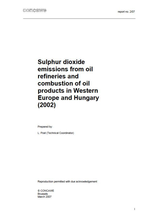 Sulphur dioxide emissions from oil refineries and combustion of oil products in Western Europe and Hungary (2002)