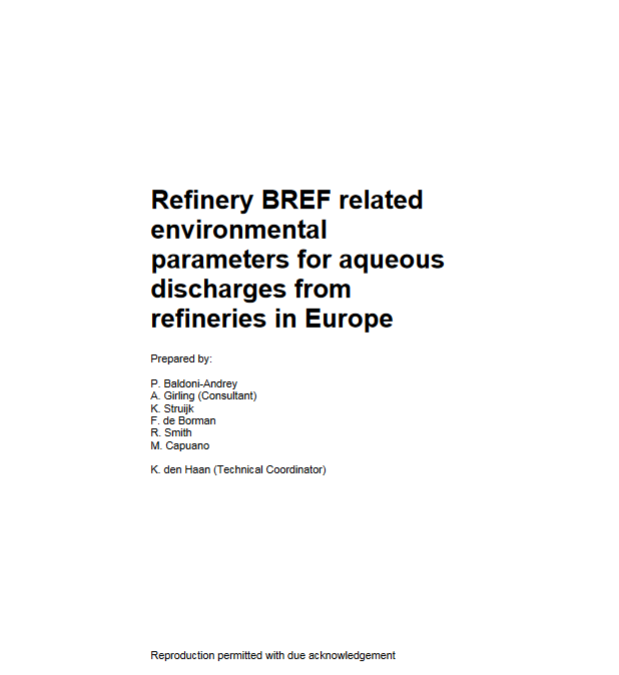 Refinery BREF related environmental parameters for aqueous discharges from refineries in Europe