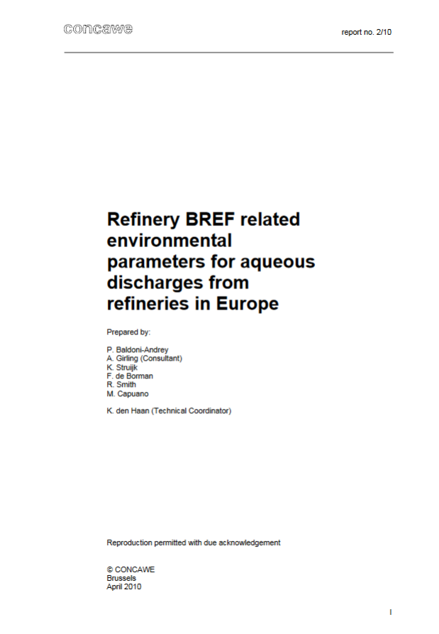 Refinery BREF related environmental parameters for aqueous discharges from refineries in Europe