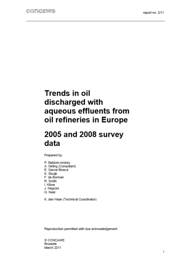 Trends in oil discharged with aqueous effluents from oil refineries in Europe 2005 and 2008 survey data
