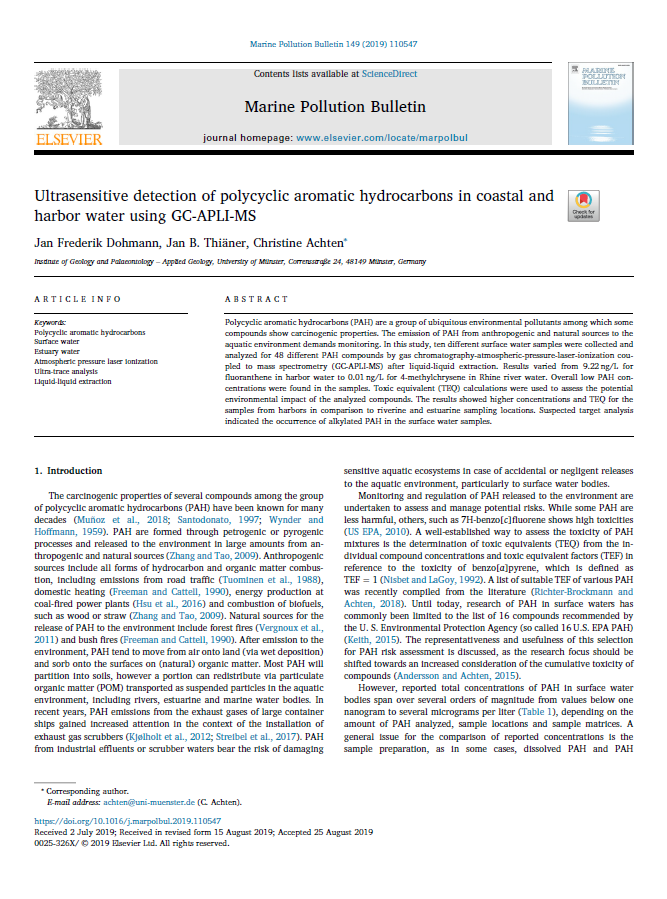 Ultrasensitive detection of polycyclic aromatic hydrocarbons in coastal and harbor water using GC-APLI-MS