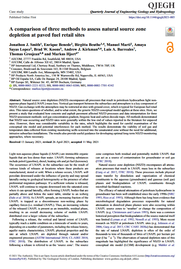 A comparison of three methods to assess natural source zone depletion at paved fuel retail sites