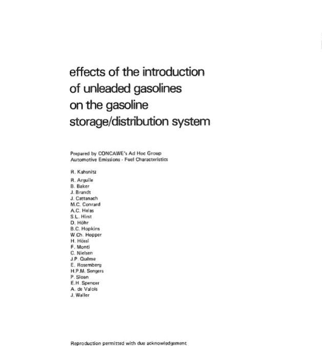 Effects of the introduction of unleaded gasolines on the gasoline storage/distribution system