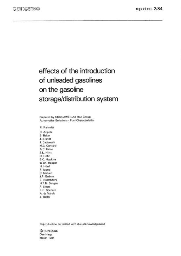 Effects of the introduction of unleaded gasolines on the gasoline storage/distribution system