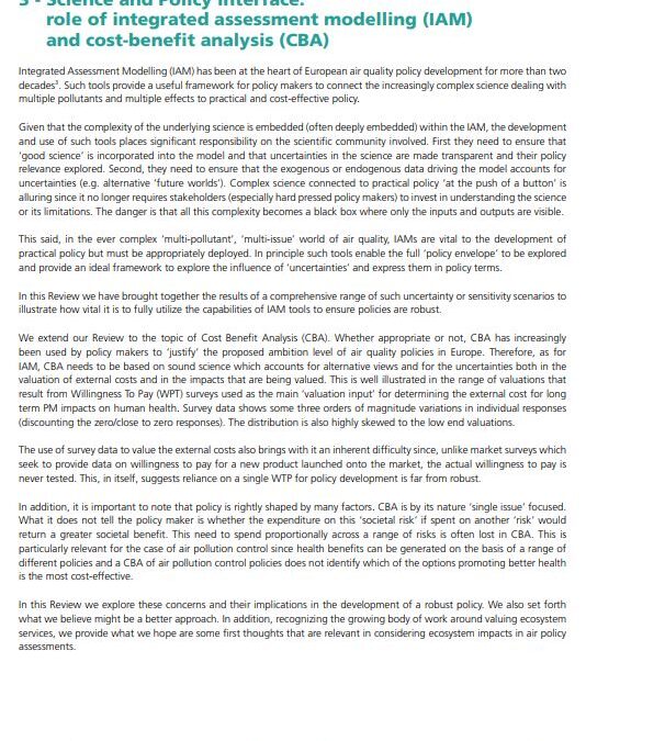 Science and Policy interface: role of integrated assessment modelling (IAM) and cost-benefit analysis (CBA)