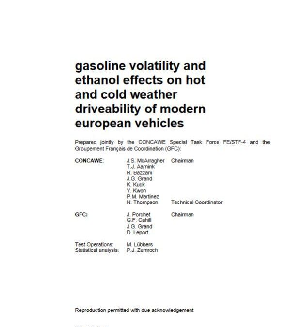 Gasoline volatility and ethanol effects on hot and cold weather driveability of modern European vehicles