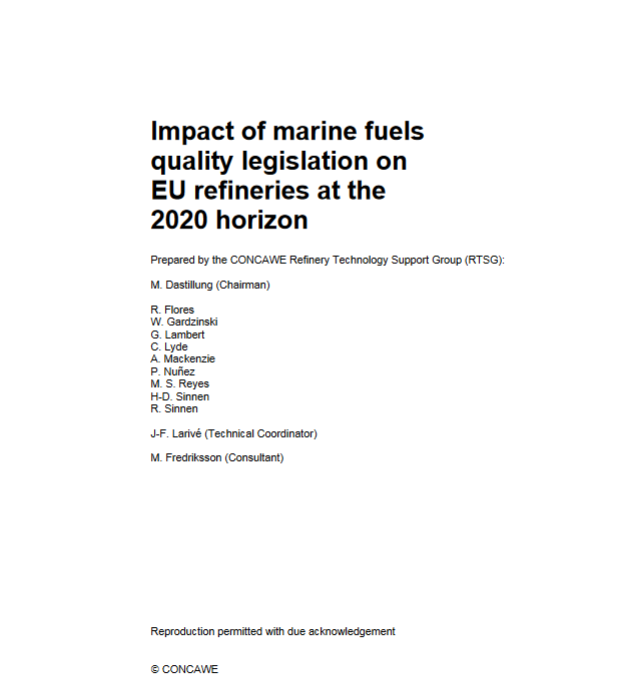 Impact of marine fuels quality legislation on EU refineries at the 2020 horizon