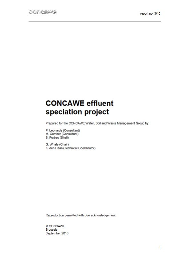 CONCAWE effluent speciation project