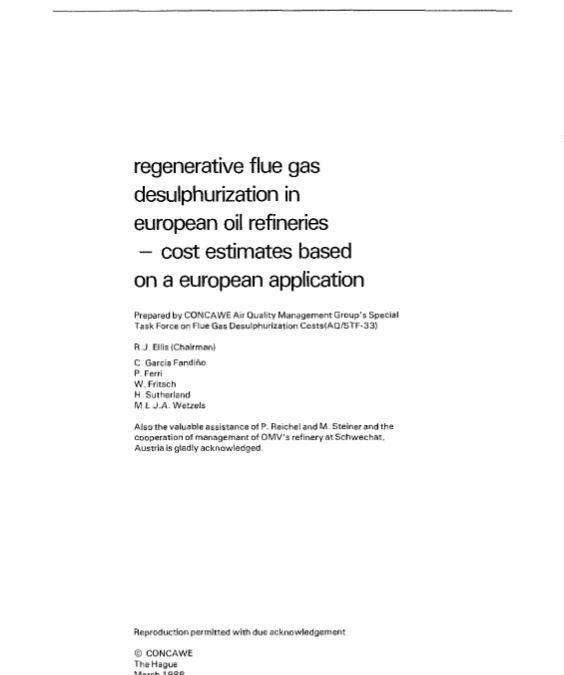 Regenerative flue gas desulphurization in European oil refineries – cost estimates based on a European application