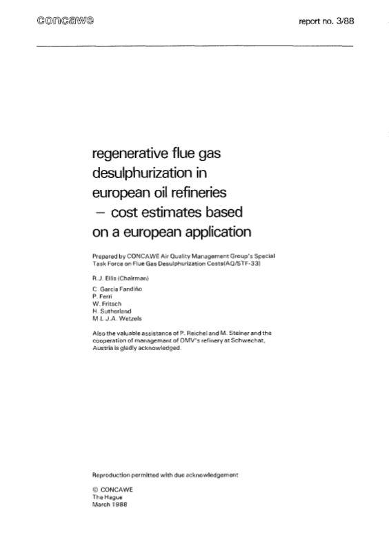 Regenerative flue gas desulphurization in European oil refineries – cost estimates based on a European application