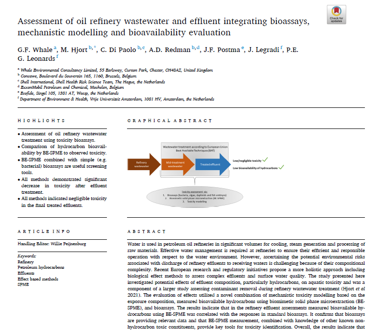 Assessment of oil refinery wastewater and effluent integrating bioassays, mechanistic modelling and bioavailability evaluation