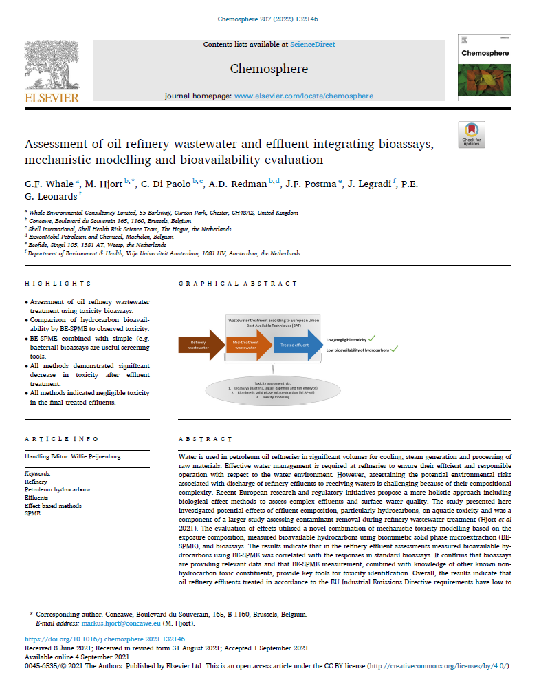 Assessment of oil refinery wastewater and effluent integrating bioassays, mechanistic modelling and bioavailability evaluation