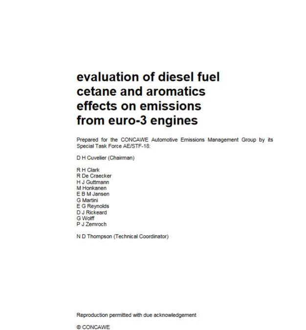 Evaluation of diesel fuel cetane and aromatics effects on emissions from Euro 3 engines