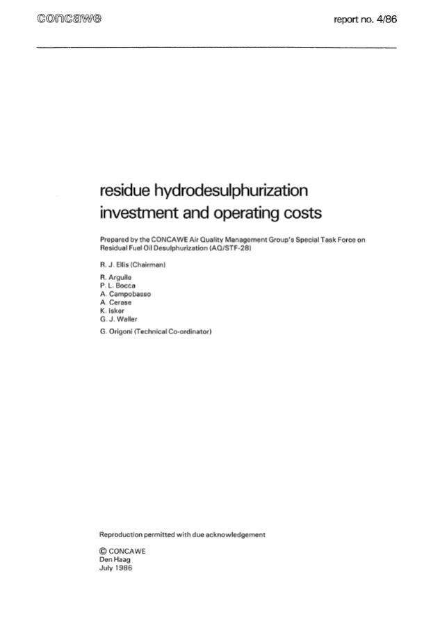 Residue hydrodesulphurization investment and operating costs