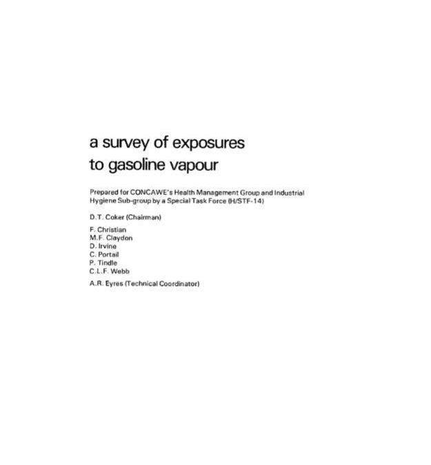 A survey of exposures to gasoline vapour