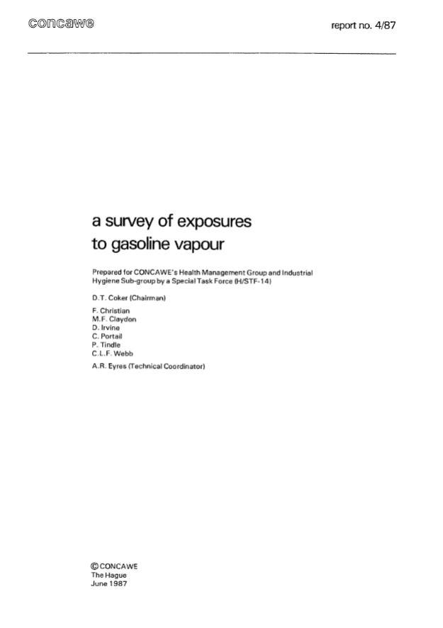 A survey of exposures to gasoline vapour
