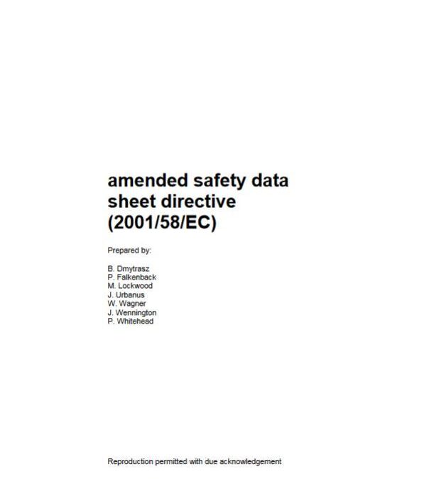 Amended safety data sheet directive (2001/58/EC)