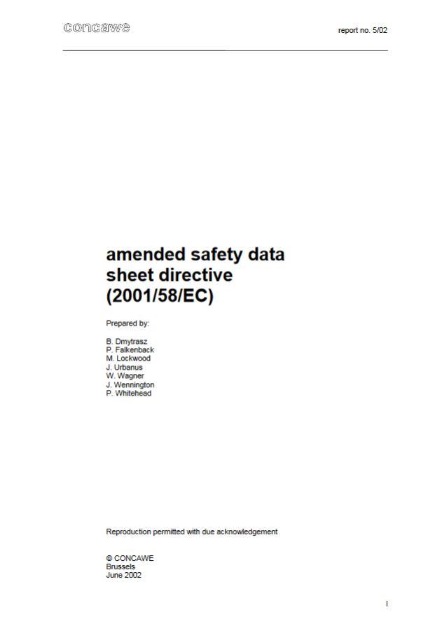Amended safety data sheet directive (2001/58/EC)