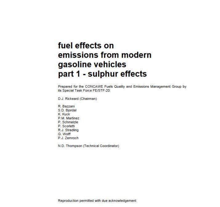 Fuel effects on emissions from modern gasoline vehicles part 1 – sulphur effects