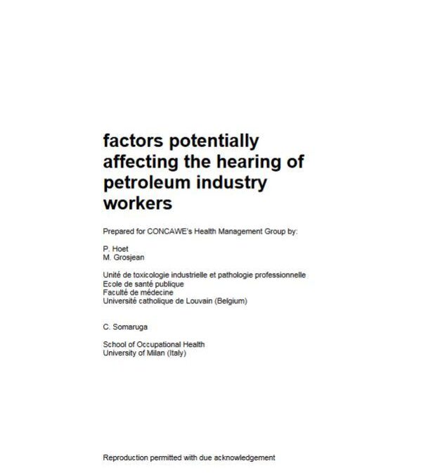 Factors potentially affecting the hearing of petroleum industry workers