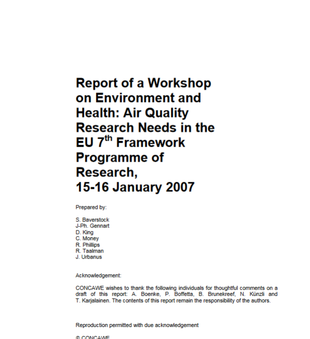 Report of a Workshop on Environment and Health: Air Quality Research Needs in the EU 7th Framework Programme of Research