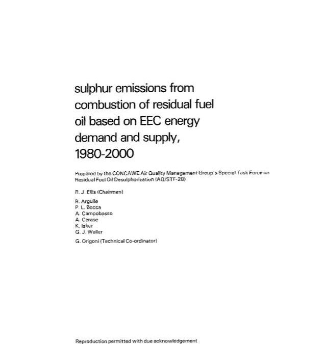 Sulphur emissions from combustion of residual fuel oil based on EEC energy demand and supply 1980-2000