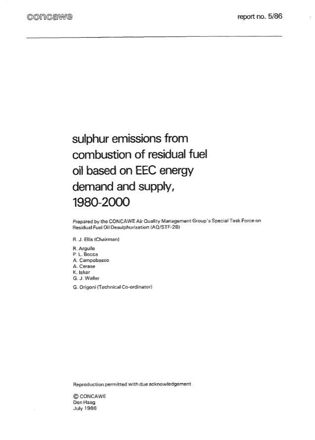 Sulphur emissions from combustion of residual fuel oil based on EEC energy demand and supply 1980-2000