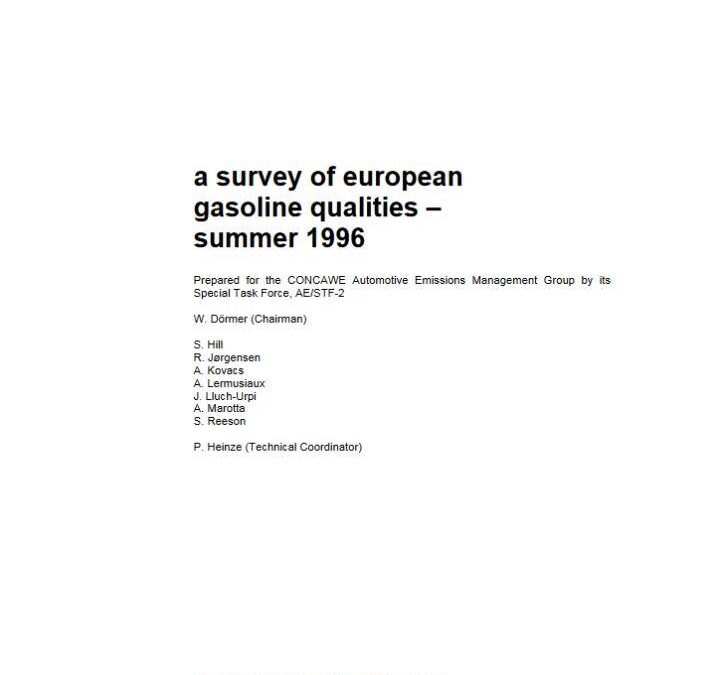 A survey of European gasoline qualities – summer 1996