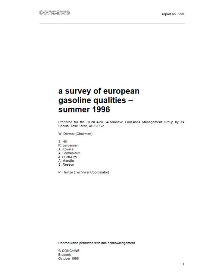 A survey of European gasoline qualities – summer 1996