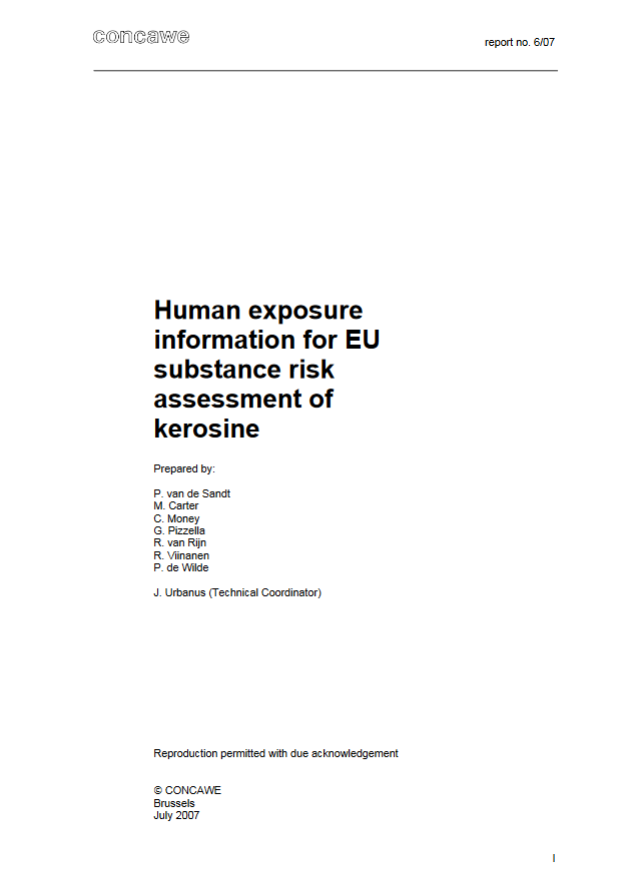 Human exposure information for EU substance risk assessment of kerosine