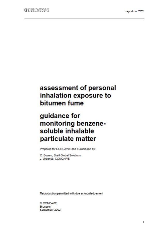 Аssessment of personal inhalation exposure to bitumen fumeguidance for monitoring benzenesoluble inhalable particulate matter