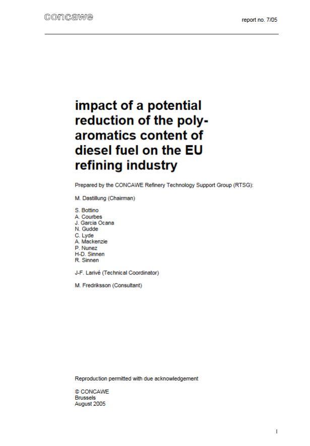 Impact of a potential reduction of the polyaromatics content of diesel fuel on the EU refining industry