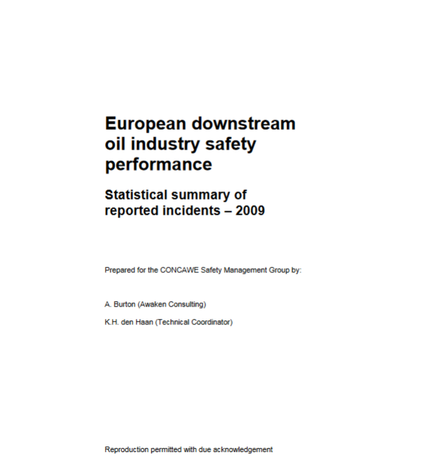 European downstream oil industry safety performance: Statistical summary of reported incidents – 2009