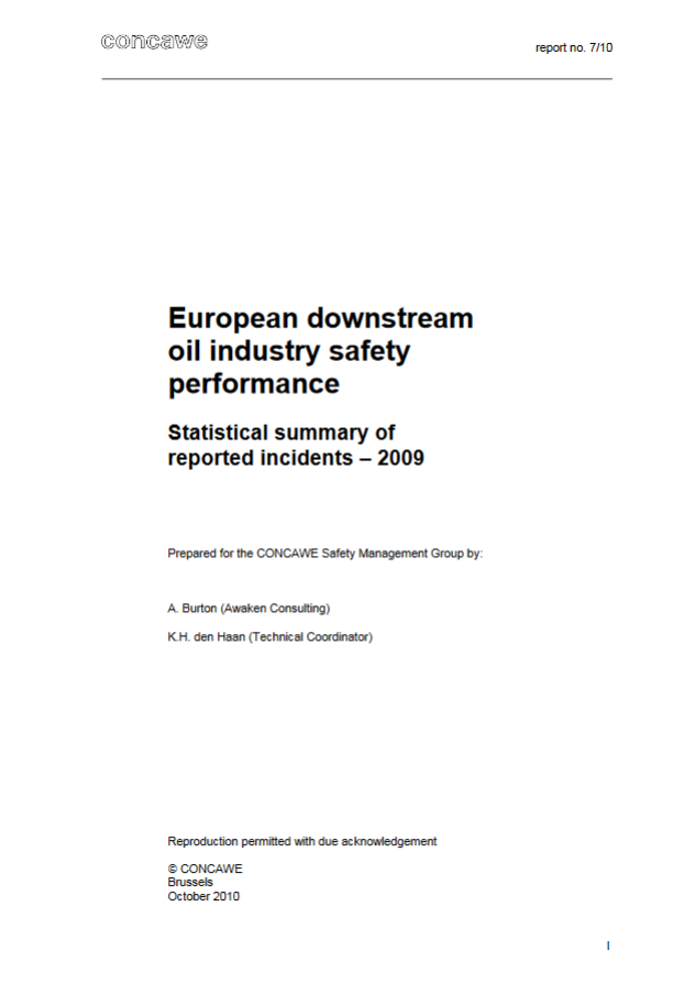 European downstream oil industry safety performance: Statistical summary of reported incidents – 2009