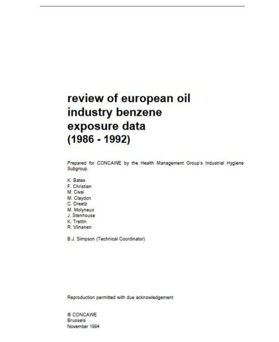 Review of European oil industry benzene exposure data (1986 – 1992)