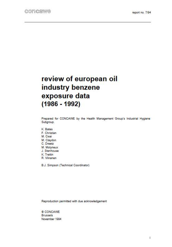 Review of European oil industry benzene exposure data (1986 – 1992)