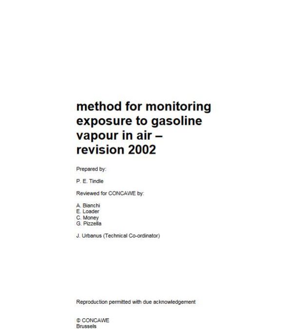 Method for monitoring exposure to gasoline vapour in air – revision 2002