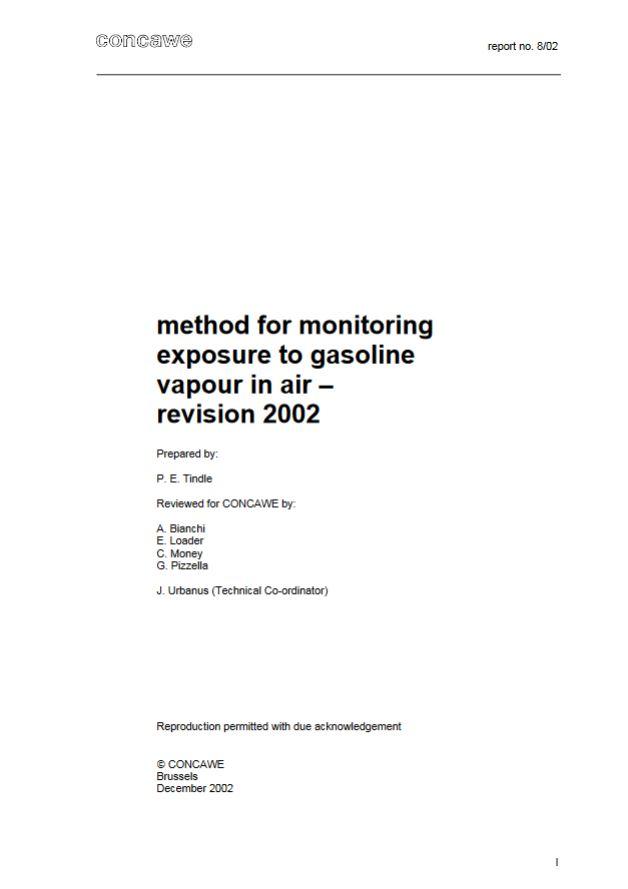 Method for monitoring exposure to gasoline vapour in air – revision 2002