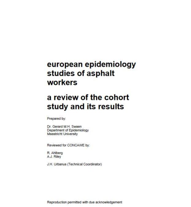 European epidemiology studies of asphalt workers a review of the cohort study and its results