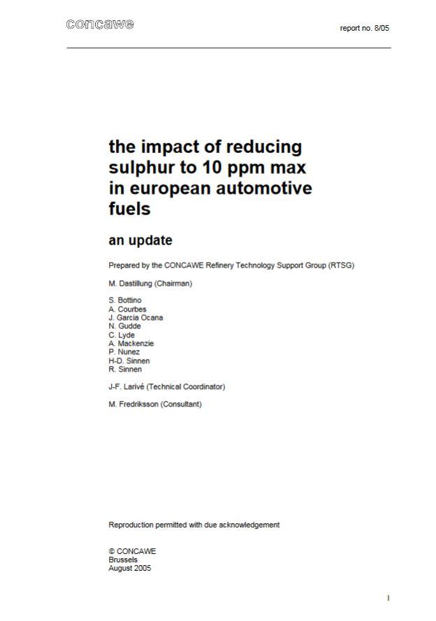 The impact of reducing sulphur to 10 ppm max in european automotive fuels an update