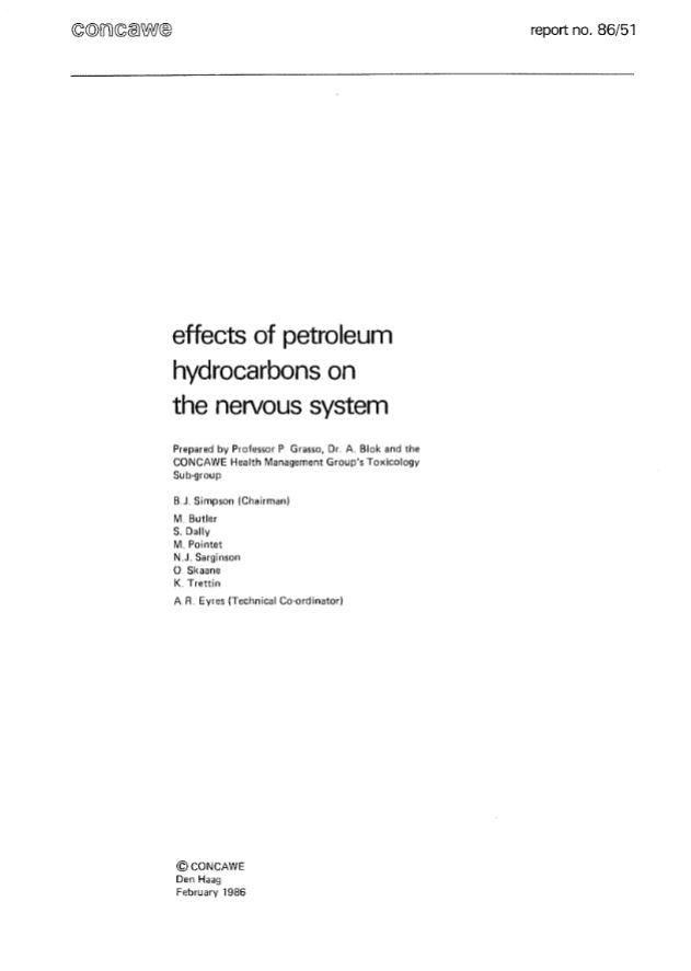 Effects of petroleum hydrocarbons on the nervous system